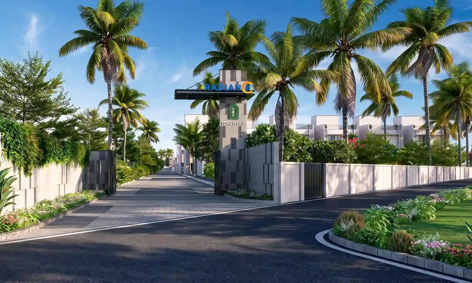 Grand Entrance Gate and Palm-Lined Driveway for Radiance Edgewood